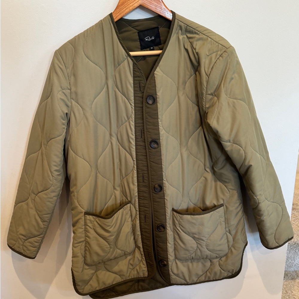 Rails olive green jacket. In good shape. A couple spots shown in the photos.